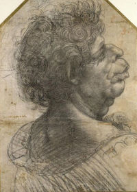Bust of grotesque man in profile facing to the right