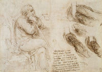 A seated old man and four studies of swirling water