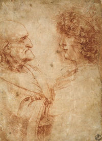 Two busts of men facing each other