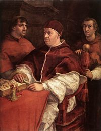 
<em>Pope Leo X with Giulio de' Medici and Luigi de' Rossi</em>, Raphael, c1518<br />