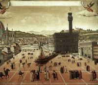 
<em>
The execution of Savonarola in the Piazza della Signoria</em>, Anonymous, 1498<br />
