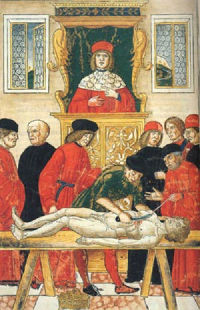 Illustration of a dissection from the Fasciculo di Medicina, ed by Johannes Ketham, 1493